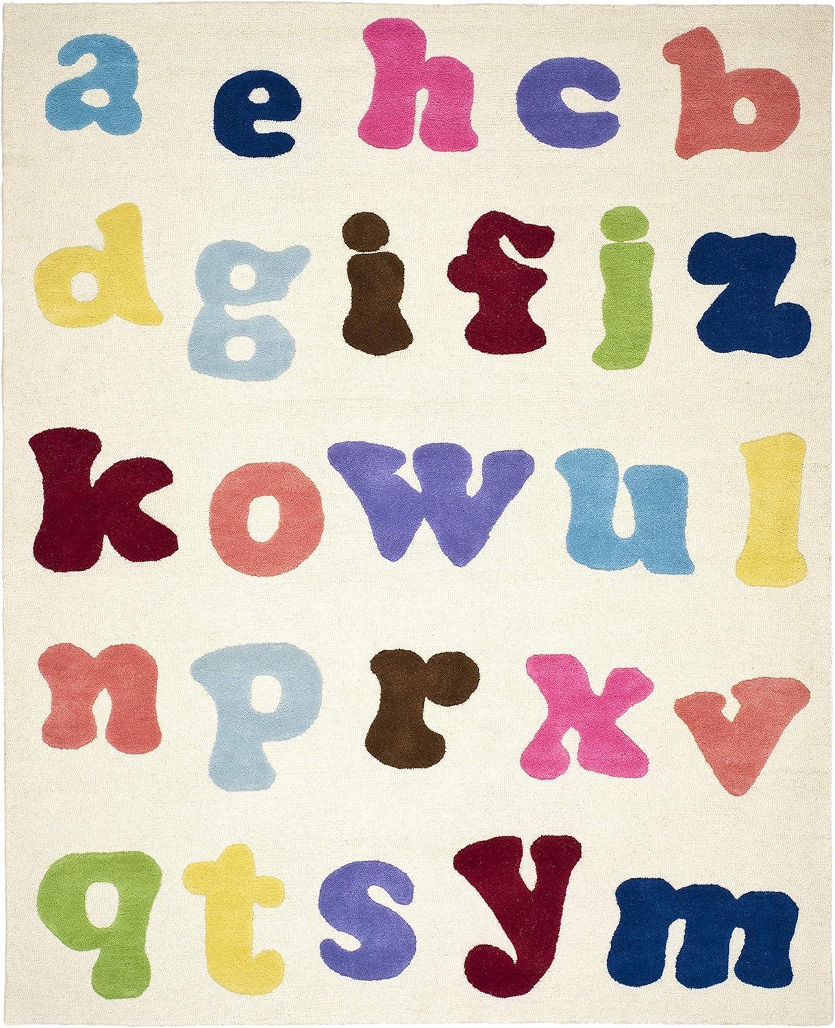 image:imageSAFAVIEH Kids Collection Area Rug 5 x 8 Ivory amp Multi Handmade Alphabet Letters Wool Ideal for High Traffic Areas in Living Room Bedroom SFK389AIvoryMulti