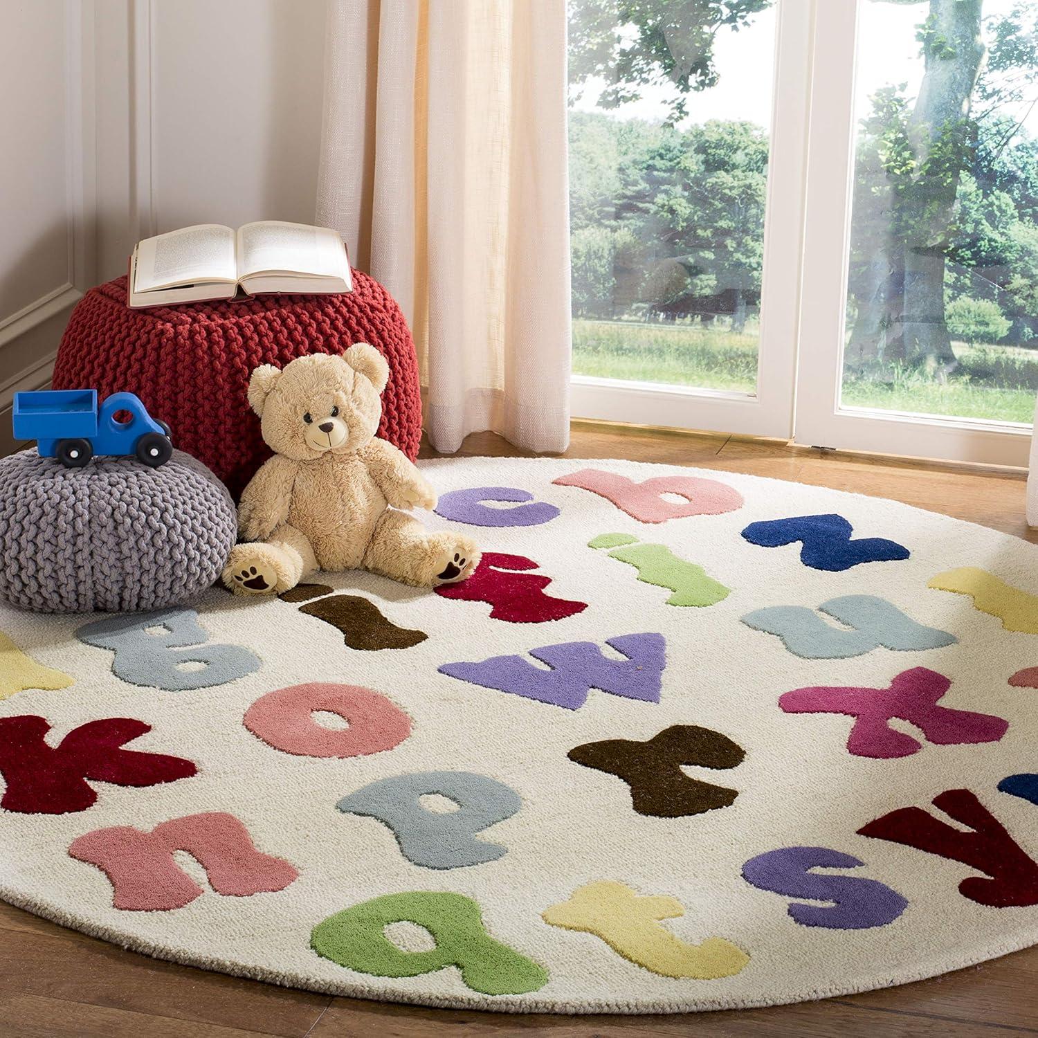 image:imageSAFAVIEH Kids Collection Area Rug 5 x 8 Ivory amp Multi Handmade Alphabet Letters Wool Ideal for High Traffic Areas in Living Room Bedroom SFK389AIvoryMulti