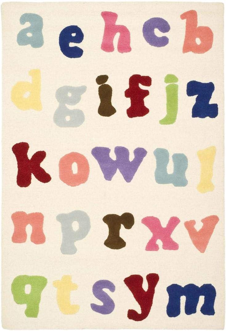 image:imageSAFAVIEH Kids Collection Area Rug 5 x 8 Ivory amp Multi Handmade Alphabet Letters Wool Ideal for High Traffic Areas in Living Room Bedroom SFK389AIvoryMulti