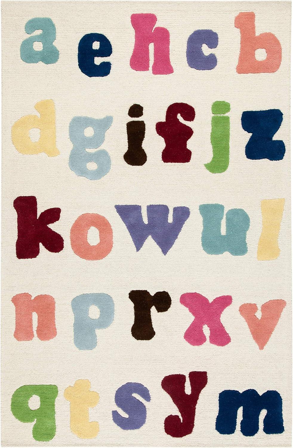 image:imageSAFAVIEH Kids Collection Area Rug 5 x 8 Ivory amp Multi Handmade Alphabet Letters Wool Ideal for High Traffic Areas in Living Room Bedroom SFK389AIvoryMulti