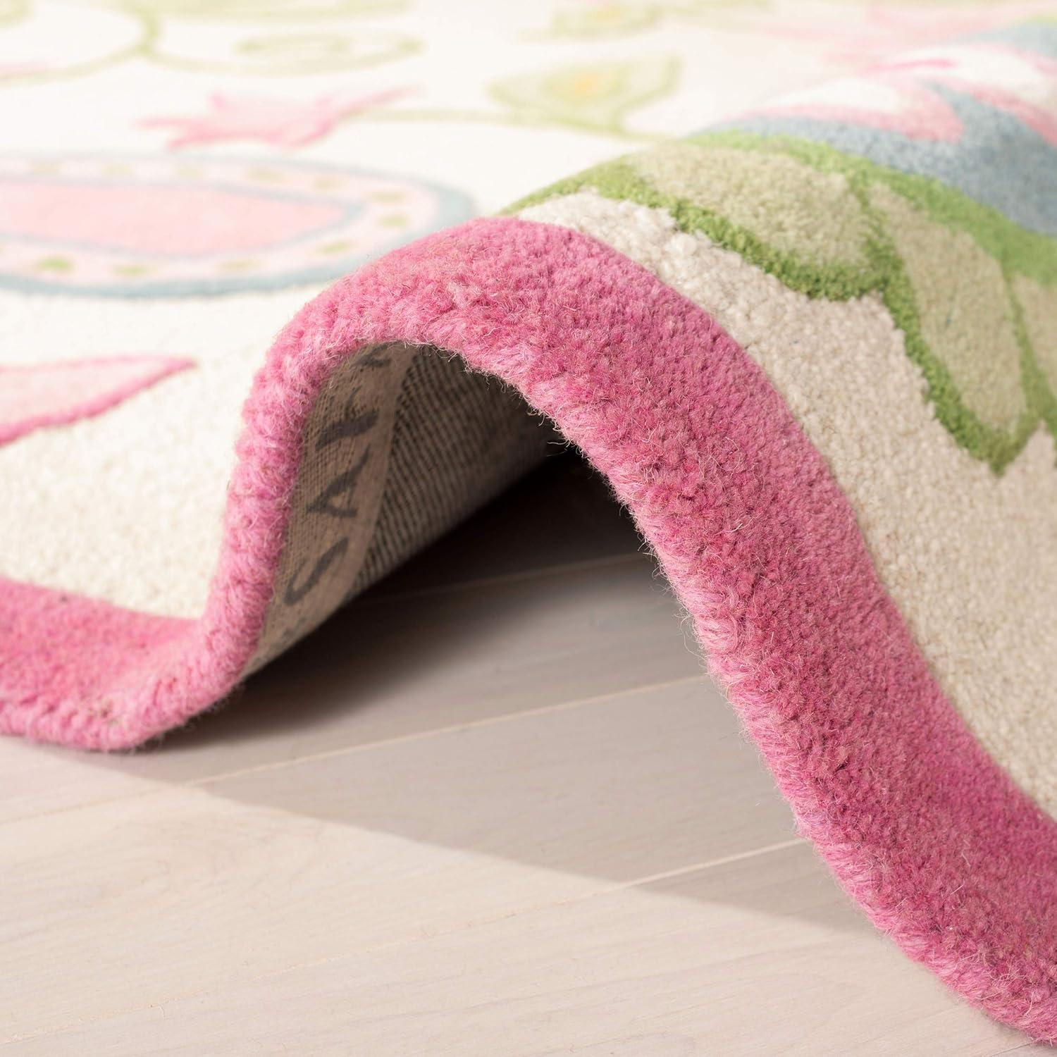 image:imageSAFAVIEH Kids Collection Area Rug 5 x 8 Ivory amp Pink Handmade Floral Wool Ideal for High Traffic Areas in Living Room Bedroom SFK351A