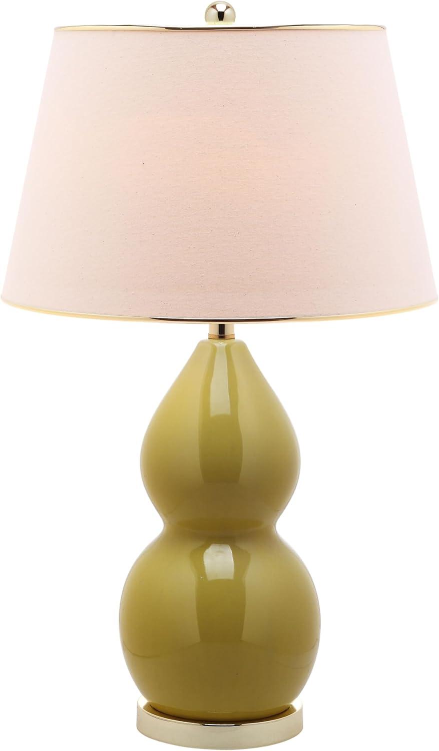 image:imageSAFAVIEH Lighting Collection Jill 27 Double Gourd Ceramic Table Lamp Yellow with White Shade LIT4093HYellow