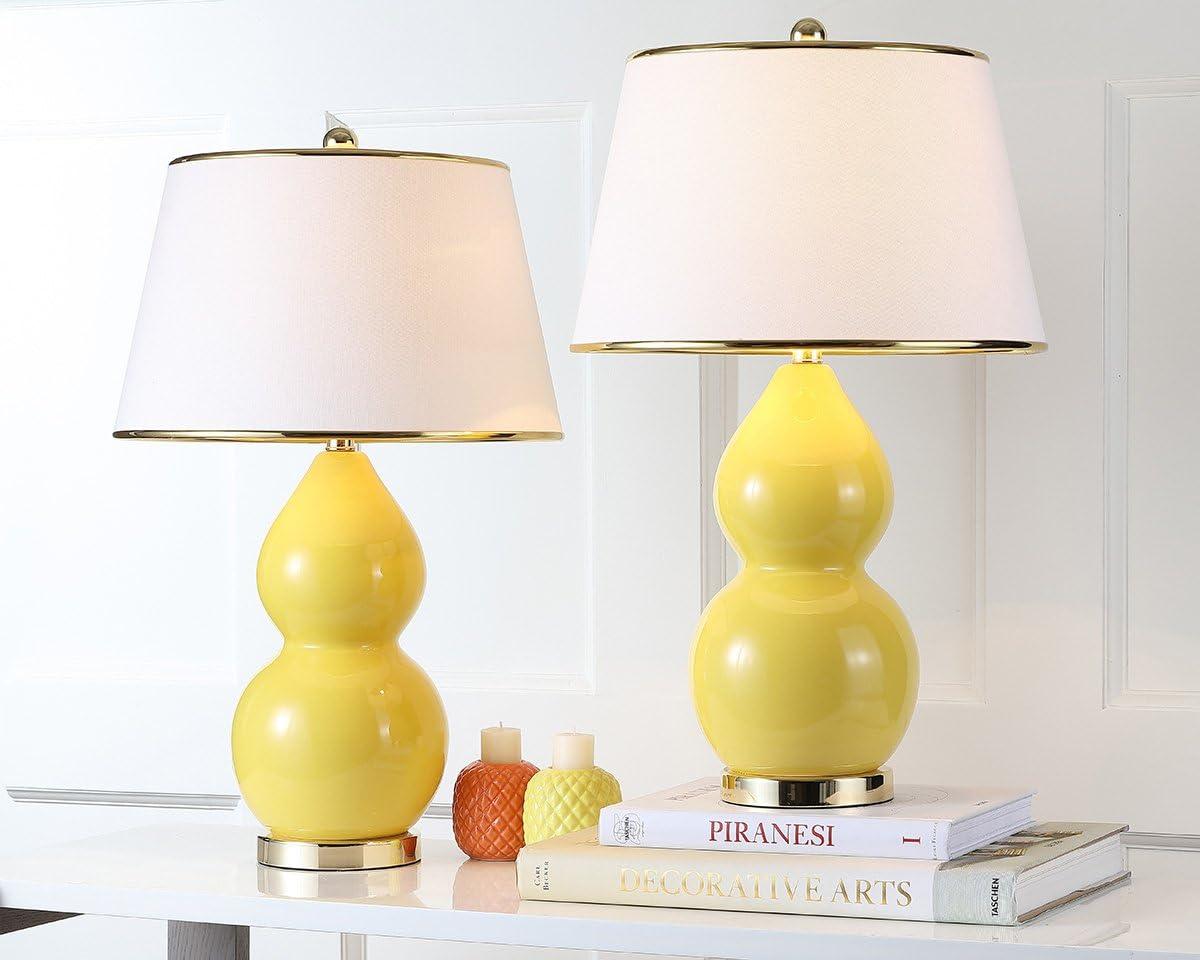 image:imageSAFAVIEH Lighting Collection Jill 27 Double Gourd Ceramic Table Lamp Yellow with White Shade LIT4093HYellow