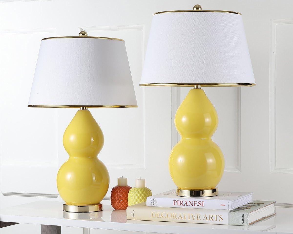 image:imageSAFAVIEH Lighting Collection Jill 27 Double Gourd Ceramic Table Lamp Yellow with White Shade LIT4093HYellow
