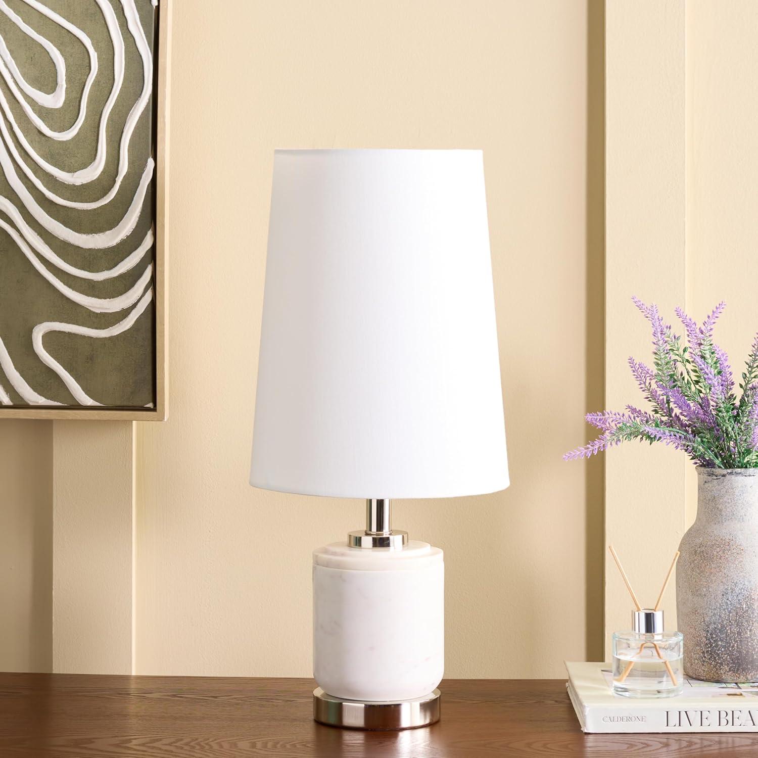 image:imageSAFAVIEH Lighting Collection TIGI White Marble amp Metal Table Lamp 23 Decorative Accent Light with Fabric Shade E26 Bulb Compatible TBL2032AWhiteSilver