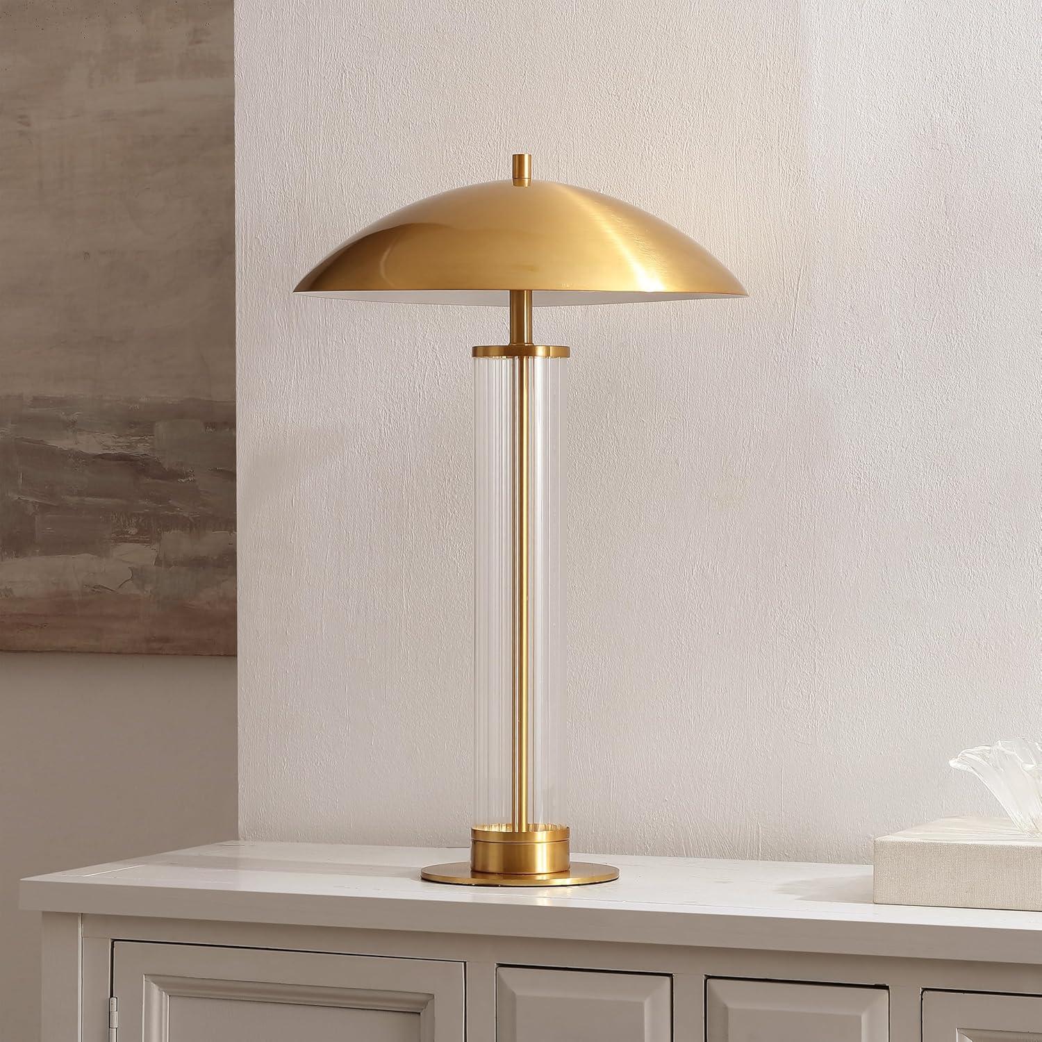 image:imageSAFAVIEH Lighting Collection Tylar Brass Metal amp Glass 24 Inch Table Lamp with Dome Shade and Bulb Included Modern Accent Lighting TBL4682ABrassClear