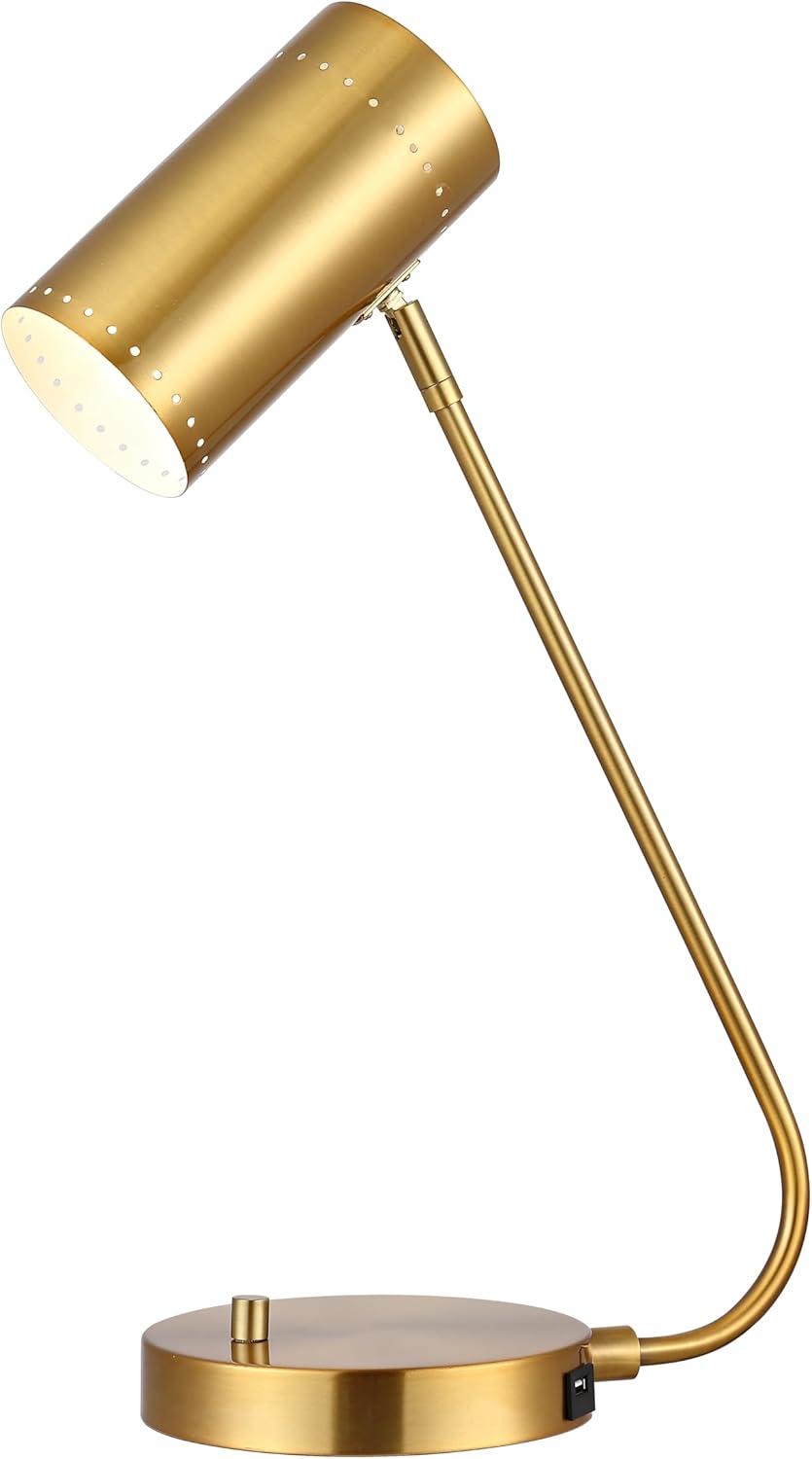image:imageSAFAVIEH Lighting Collection Crane Brass Gold 23inch Table Lamp with USB Charging Port LED Bulb IncludedGold with USB