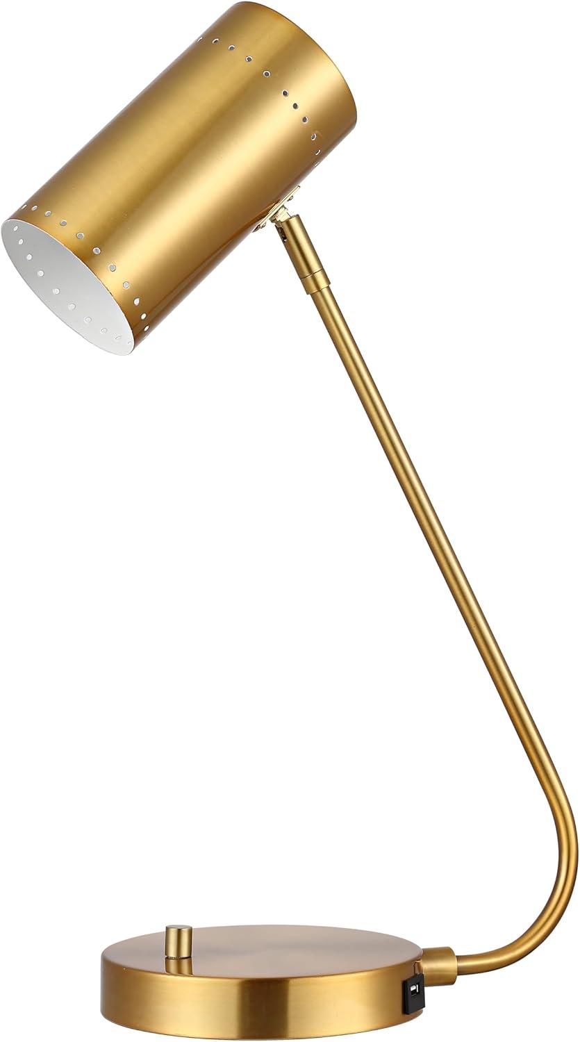 image:imageSAFAVIEH Lighting Collection Crane Brass Gold 23inch Table Lamp with USB Charging Port LED Bulb IncludedGold with USB