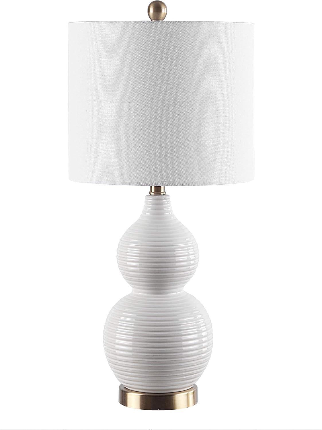 image:imageSAFAVIEH Lighting Collection Emery Modern Contemporary Ivory Mosaic Double Gourd 25inch Bedroom Living Room Home Office Desk Nightstand Table Lamp LED Bulb Included