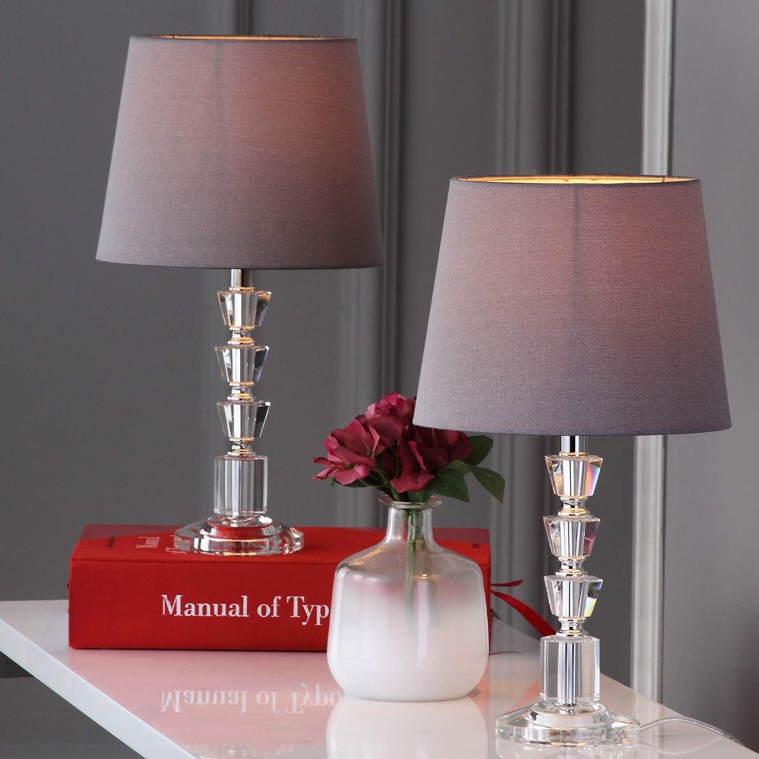 image:imageSAFAVIEH Lighting Collection Harlow Modern Glam Tiered Crystal Grey Shade 16inch Bedroom Living Room Home Office Desk Nightstand Table Lamp Set of 2 LED Bulbs IncludedClearGrey Set of 2