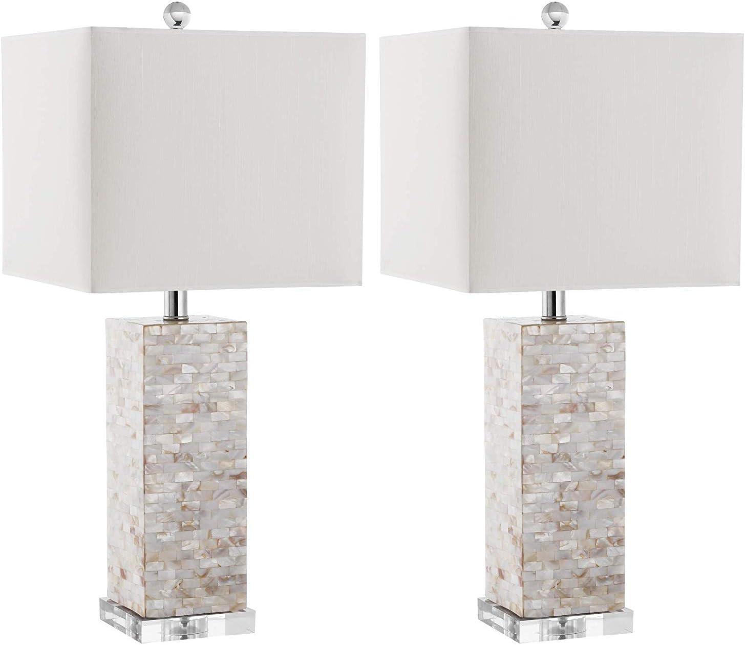 image:imageSAFAVIEH Lighting Collection Homer Nautical Coastal Beach House Ivory Shell 26inch Bedroom Living Room Home Office Desk Nightstand Table Lamp Set of 2 LED Bulbs Included