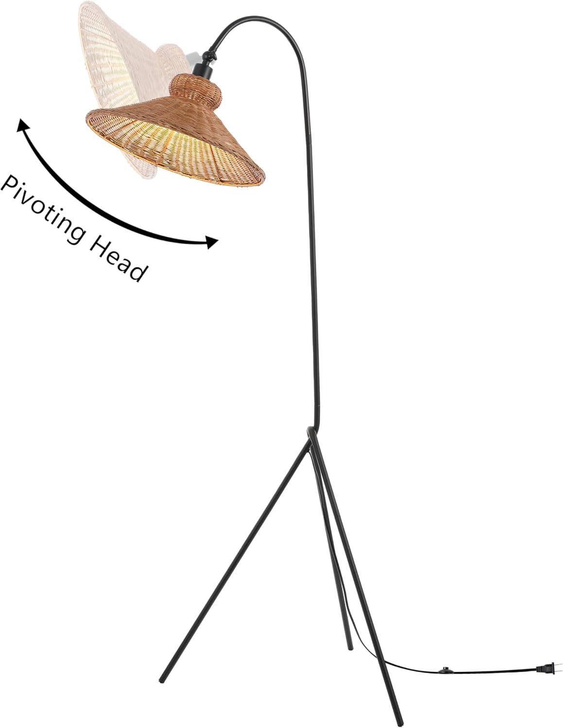 image:imageSAFAVIEH Lighting Collection Myah Modern Boho BlackBrown Shade Rattan 62inch Tripod Floor Lamp LED Bulb Included