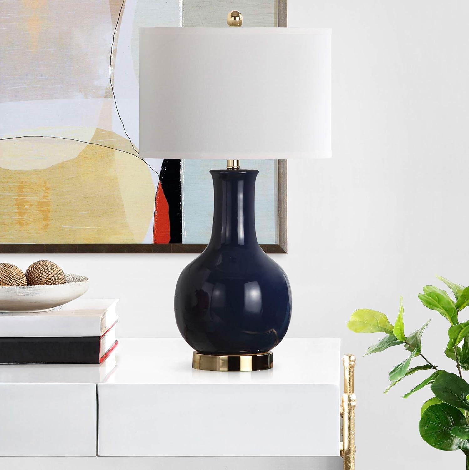 image:imageSAFAVIEH Lighting Collection Paris Modern Emerald Green Ceramic 28inch Bedroom Living Room Home Office Desk Nightstand Table Lamp LED Bulb IncludedNavy