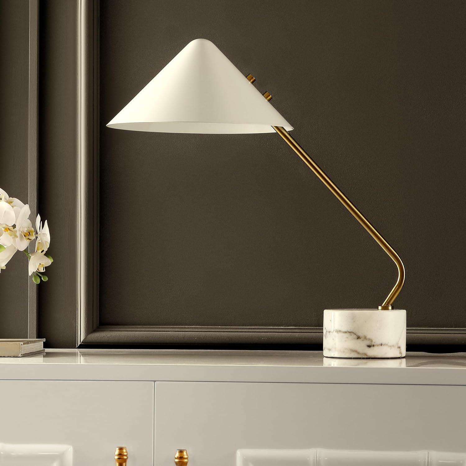 image:imageSAFAVIEH Lighting Collection Shields WhiteBrass 21inch Table Lamp LED Bulb Included