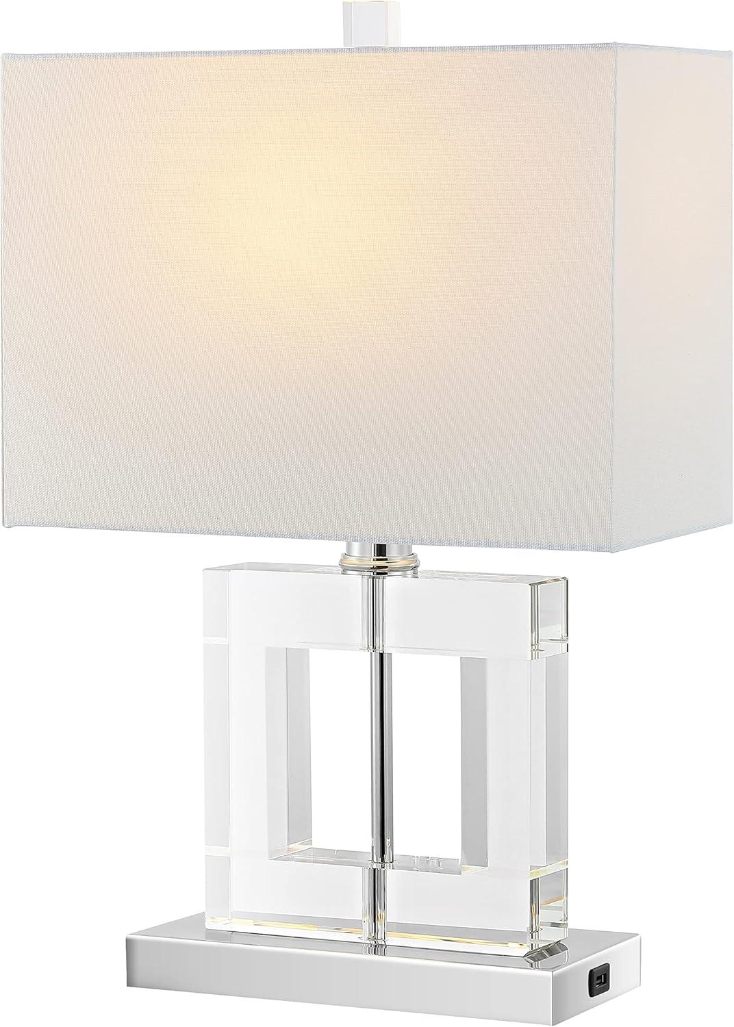 image:imageSAFAVIEH Lighting Collection Town Square Modern Square Crystal 21inch Bedroom Living Room Home Office Desk Nightstand Table Lamp LED Bulb IncludedClearWhite with USB