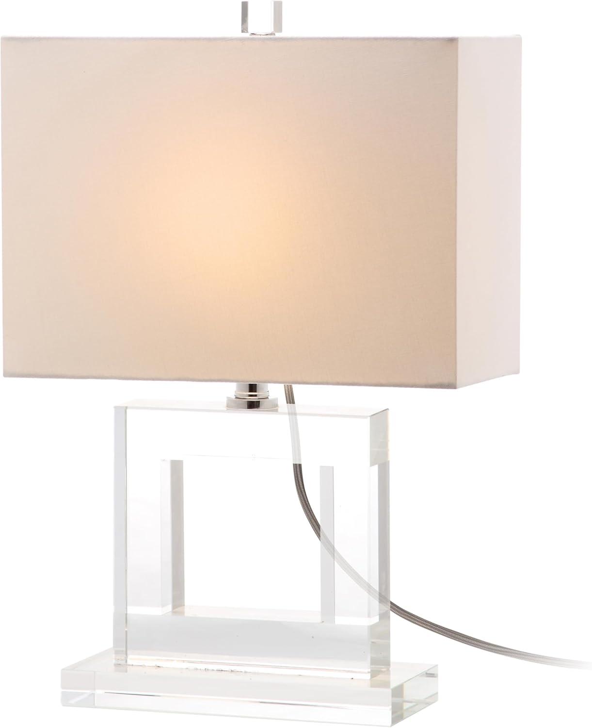 image:imageSAFAVIEH Lighting Collection Town Square Modern Square Crystal 21inch Bedroom Living Room Home Office Desk Nightstand Table Lamp LED Bulb IncludedClearWhite with USB