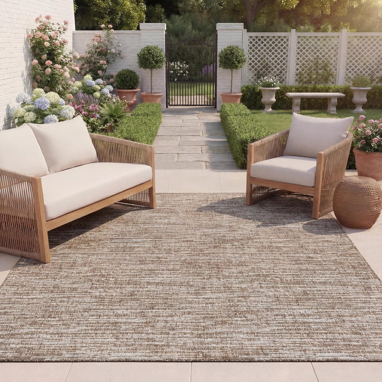 image:imageSAFAVIEH Outdoor Area Rug 8x10 Beach House Collection Large Modern Design Black amp Beige Weather Resistant NonShedding amp Easy Cleaning Ideal for Patio Backyard Deck Dining Space BHS424ZBrownIvory