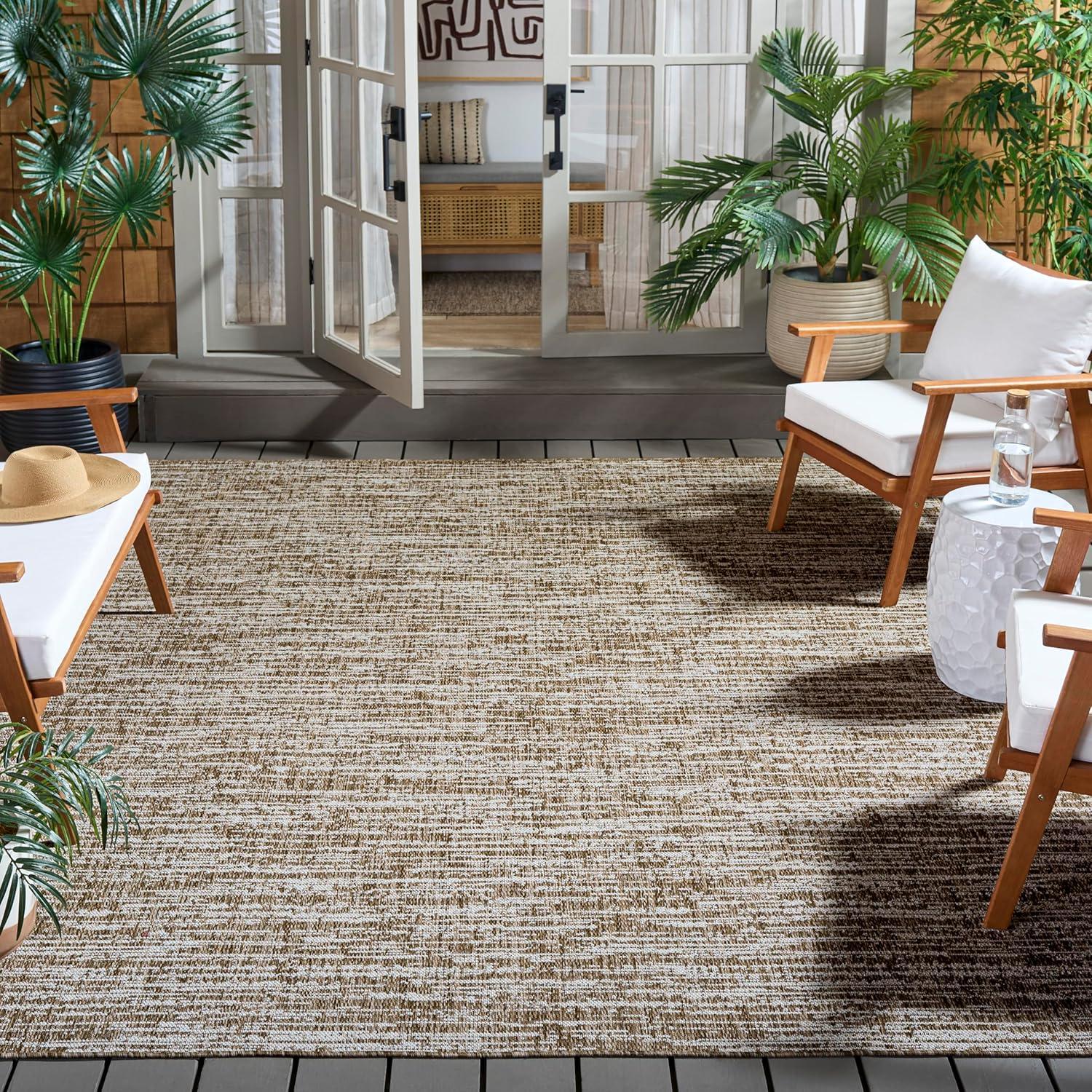 image:imageSAFAVIEH Outdoor Area Rug 8x10 Beach House Collection Large Modern Design Black amp Beige Weather Resistant NonShedding amp Easy Cleaning Ideal for Patio Backyard Deck Dining Space BHS424ZBrownIvory