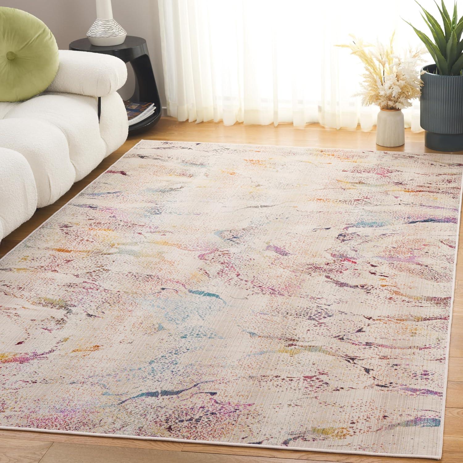 image:imageSAFAVIEH Outdoor Area Rug 9x12 Rainbow Collection Large Modern Design Ivory amp Blue Gold Weather Resistant NonShedding amp Easy Cleaning Ideal for Patio Backyard Deck RBW656AIvoryBlue Gold