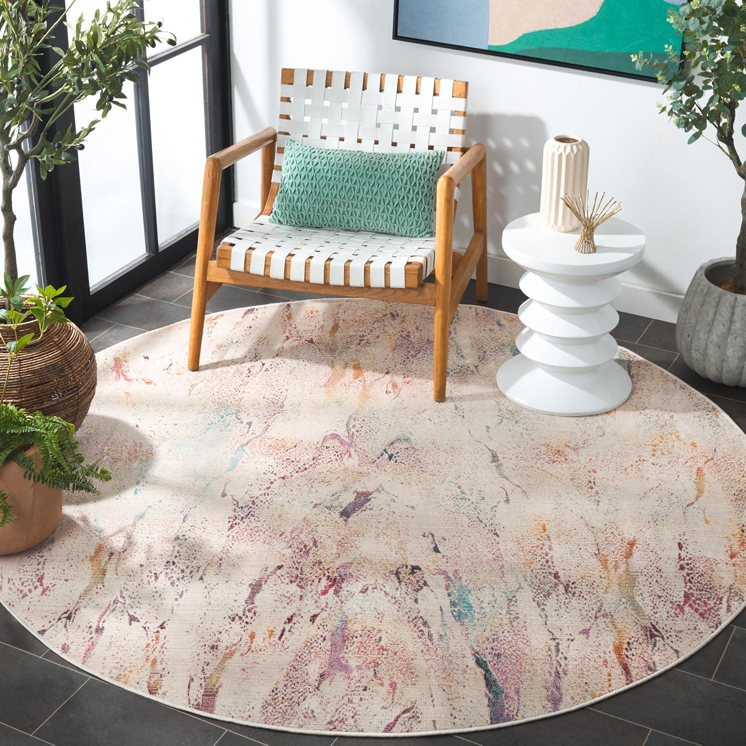 image:imageSAFAVIEH Outdoor Area Rug 9x12 Rainbow Collection Large Modern Design Ivory amp Blue Gold Weather Resistant NonShedding amp Easy Cleaning Ideal for Patio Backyard Deck RBW656AIvoryBlue Gold