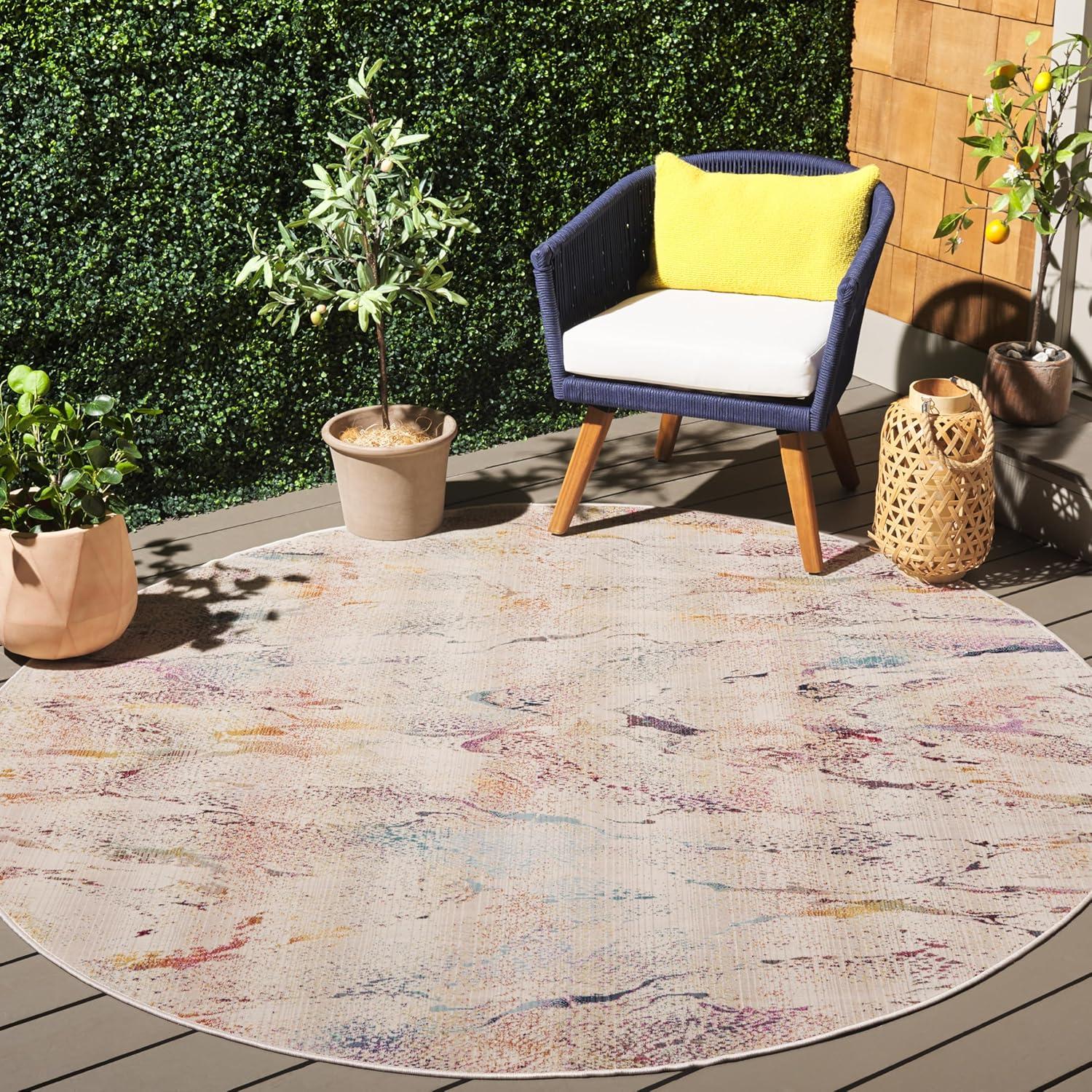 image:imageSAFAVIEH Outdoor Area Rug 9x12 Rainbow Collection Large Modern Design Ivory amp Blue Gold Weather Resistant NonShedding amp Easy Cleaning Ideal for Patio Backyard Deck RBW656AIvoryBlue Gold