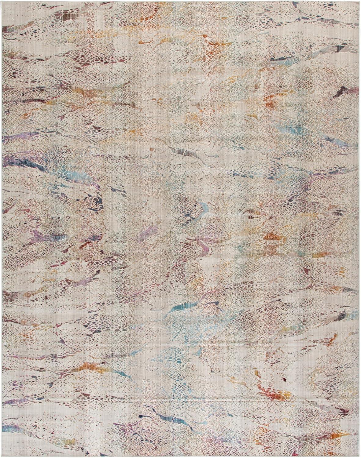 image:imageSAFAVIEH Outdoor Area Rug 9x12 Rainbow Collection Large Modern Design Ivory amp Blue Gold Weather Resistant NonShedding amp Easy Cleaning Ideal for Patio Backyard Deck RBW656AIvoryBlue Gold