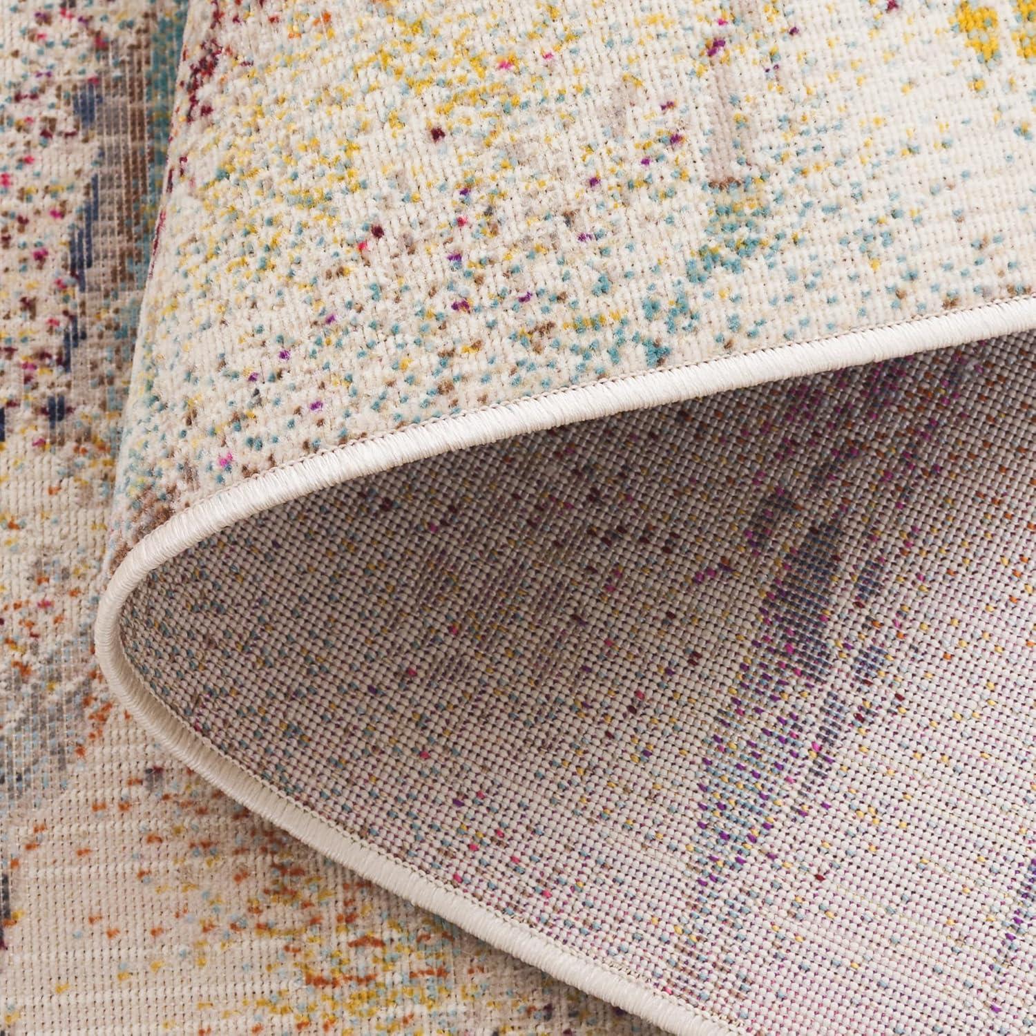 image:imageSAFAVIEH Outdoor Area Rug 9x12 Rainbow Collection Large Modern Design Ivory amp Blue Gold Weather Resistant NonShedding amp Easy Cleaning Ideal for Patio Backyard Deck RBW656AIvoryBlue Gold