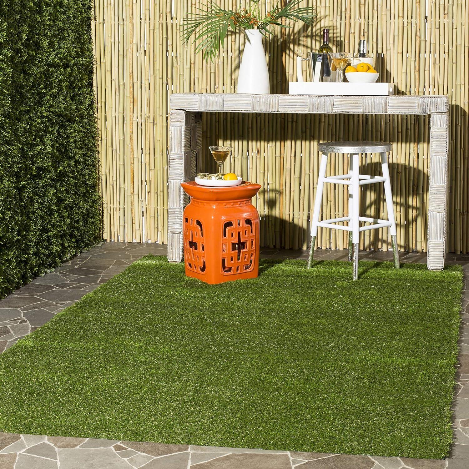 image:imageSAFAVIEH Vista Collection Accent Rug 4 x 6 Green Handmade Faux Grass IndoorOutdoor amp WashableIdeal for Patio Backyard Mudroom VST100AGreen