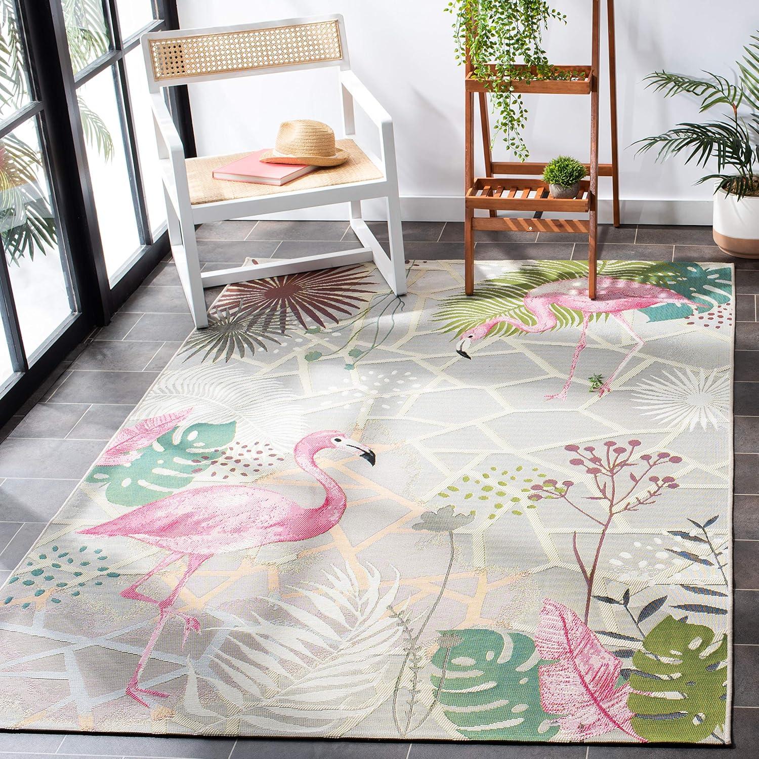 image:imageSAFAVIEH Washable Rug Outdoor Barbados Collection 53 x 76 Grey amp Pink NonShedding amp Easy to Clean Ideal for Patio Backyard Mudroom BAR551FGreyPink