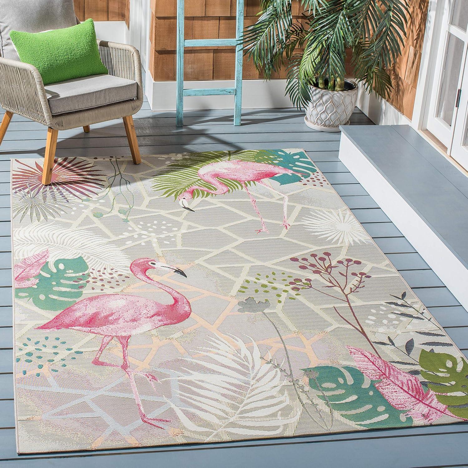 image:imageSAFAVIEH Washable Rug Outdoor Barbados Collection 53 x 76 Grey amp Pink NonShedding amp Easy to Clean Ideal for Patio Backyard Mudroom BAR551FGreyPink