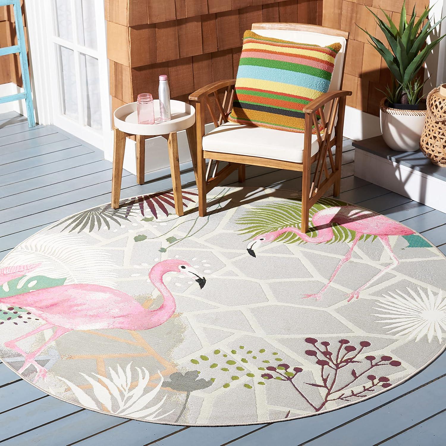 image:imageSAFAVIEH Washable Rug Outdoor Barbados Collection 53 x 76 Grey amp Pink NonShedding amp Easy to Clean Ideal for Patio Backyard Mudroom BAR551FGreyPink