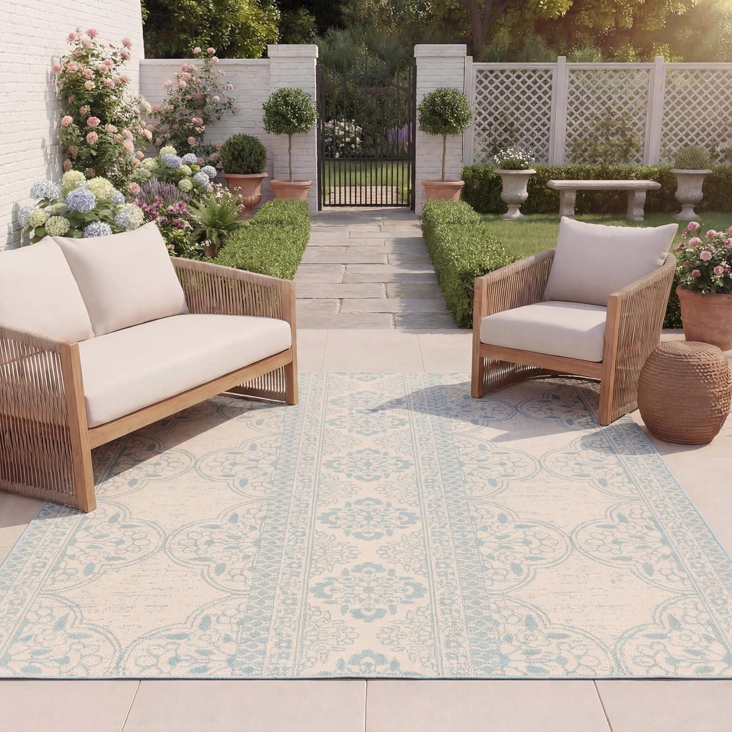 image:imageSAFAVIEH Washable Rug Outdoor Beach House Collection 53 x 76 Cream amp Beige NonShedding amp Easy to Clean Ideal for Patio Backyard Mudroom BHS174AAquaCream