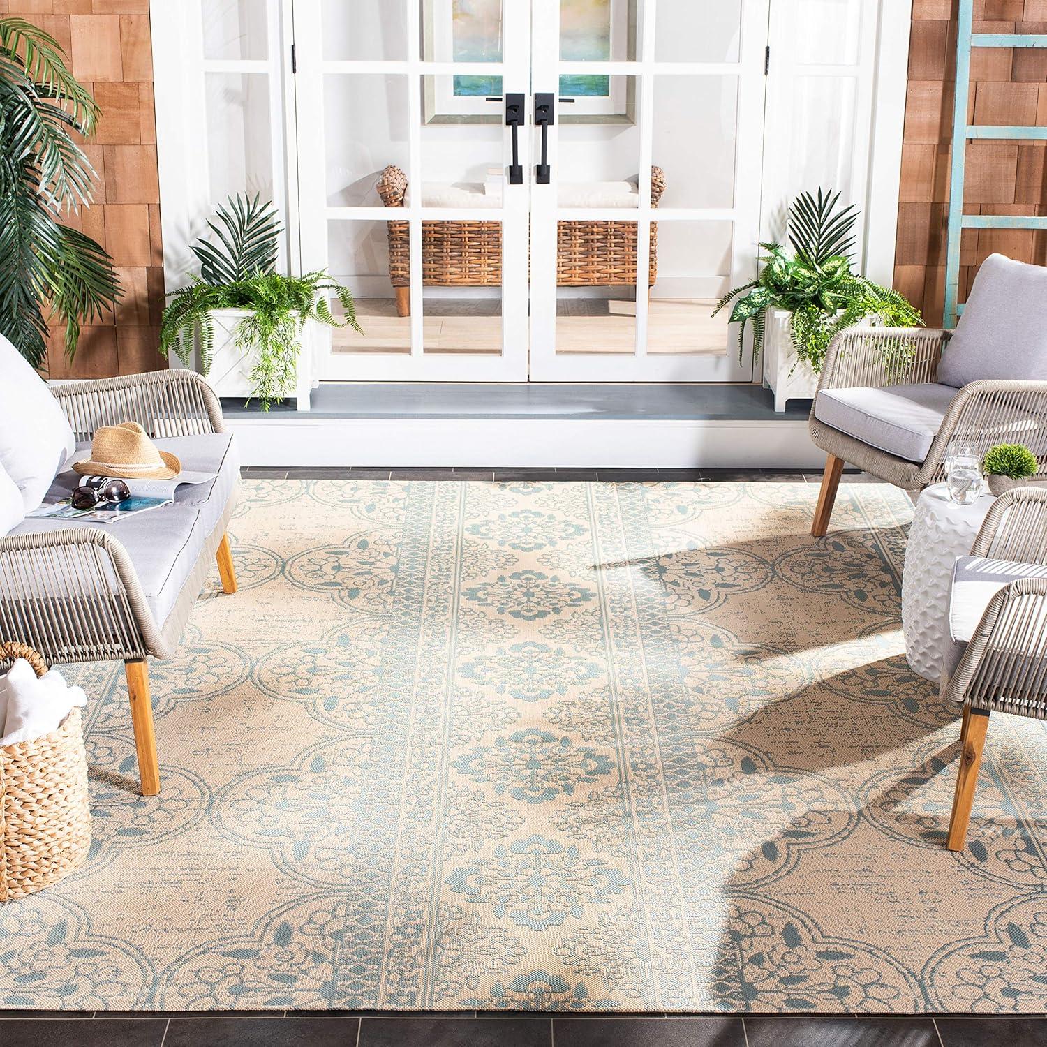 image:imageSAFAVIEH Washable Rug Outdoor Beach House Collection 53 x 76 Cream amp Beige NonShedding amp Easy to Clean Ideal for Patio Backyard Mudroom BHS174AAquaCream