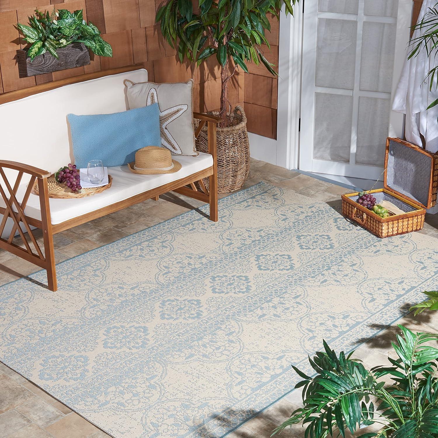 image:imageSAFAVIEH Washable Rug Outdoor Beach House Collection 53 x 76 Cream amp Beige NonShedding amp Easy to Clean Ideal for Patio Backyard Mudroom BHS174AAquaCream