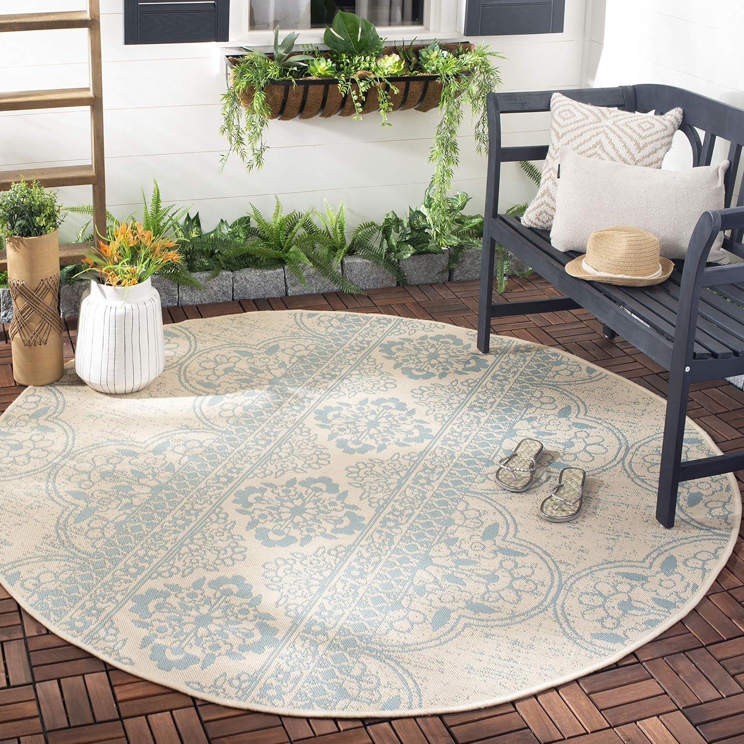 image:imageSAFAVIEH Washable Rug Outdoor Beach House Collection 53 x 76 Cream amp Beige NonShedding amp Easy to Clean Ideal for Patio Backyard Mudroom BHS174AAquaCream