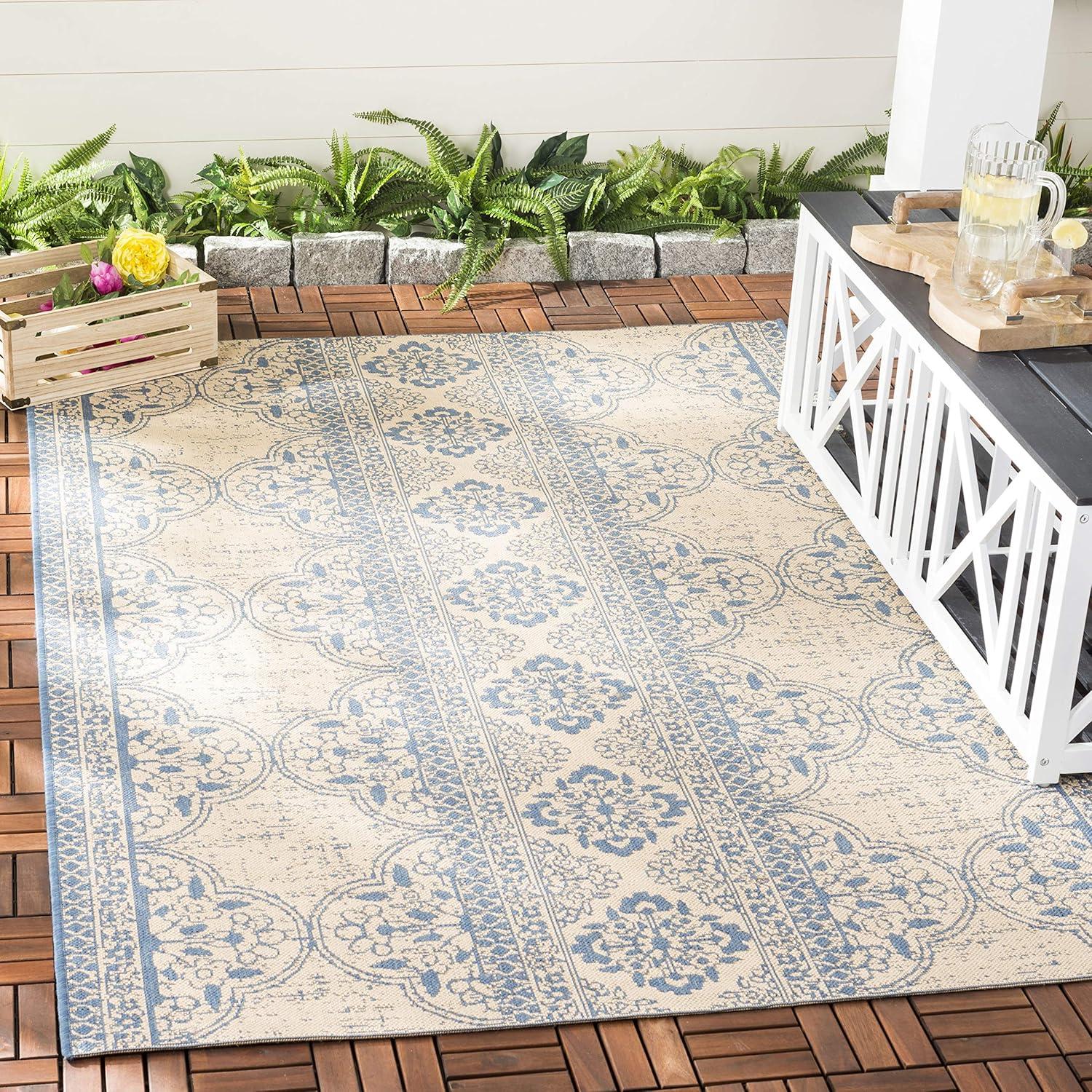 image:imageSAFAVIEH Washable Rug Outdoor Beach House Collection 53 x 76 Cream amp Beige NonShedding amp Easy to Clean Ideal for Patio Backyard Mudroom BHS174ABlueCreme