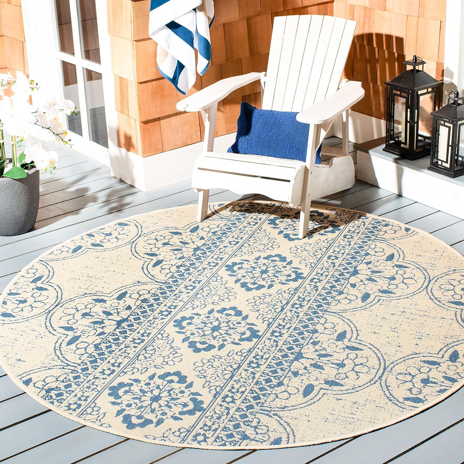 image:imageSAFAVIEH Washable Rug Outdoor Beach House Collection 53 x 76 Cream amp Beige NonShedding amp Easy to Clean Ideal for Patio Backyard Mudroom BHS174ABlueCreme
