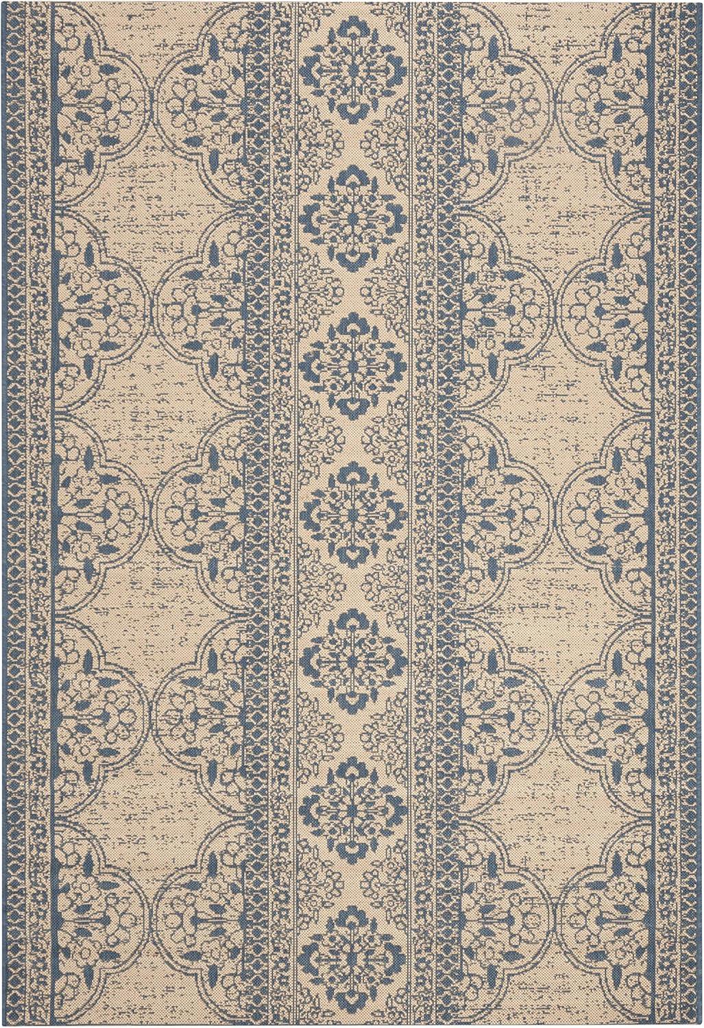 image:imageSAFAVIEH Washable Rug Outdoor Beach House Collection 53 x 76 Cream amp Beige NonShedding amp Easy to Clean Ideal for Patio Backyard Mudroom BHS174ABlueCreme