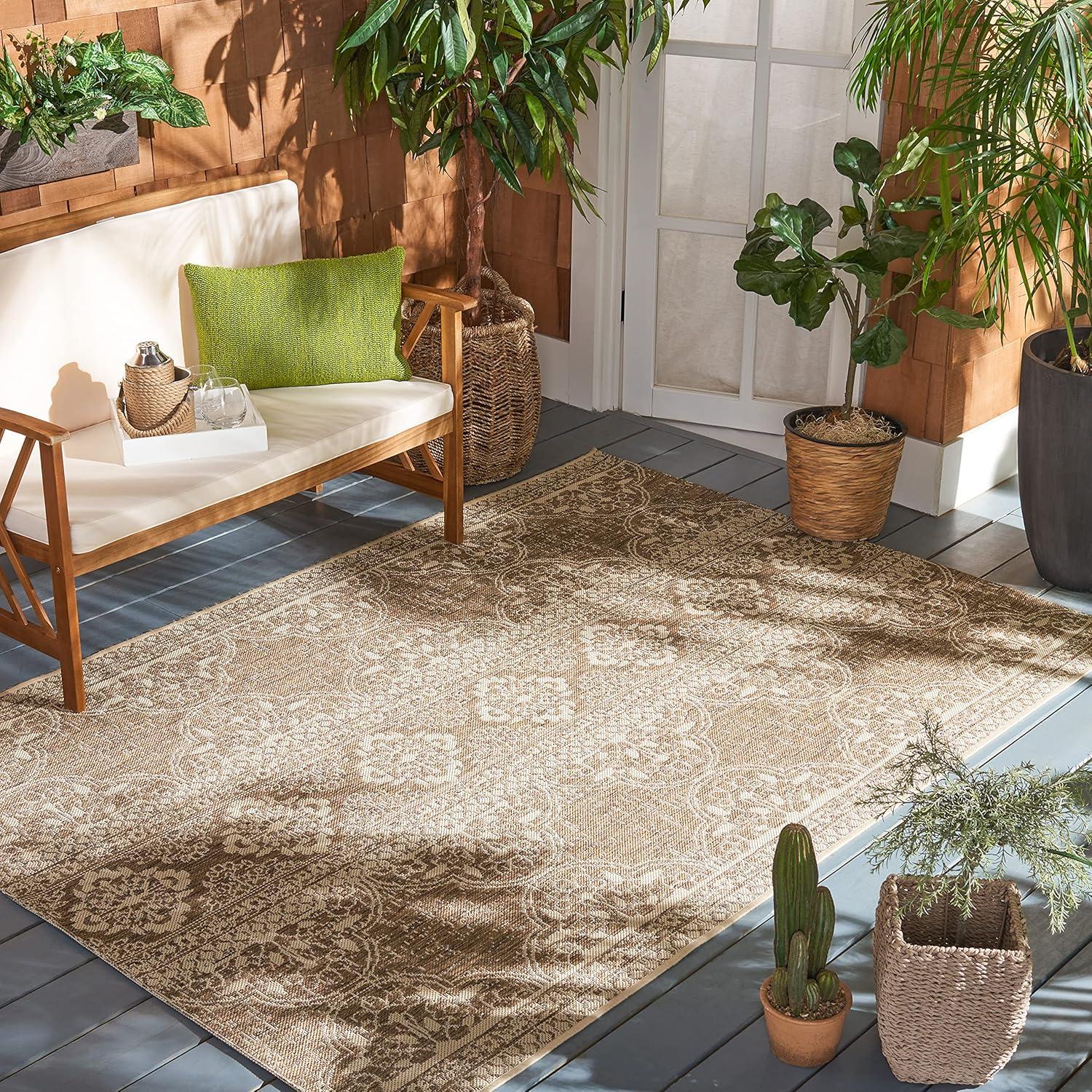 image:imageSAFAVIEH Washable Rug Outdoor Beach House Collection 53 x 76 Cream amp Beige NonShedding amp Easy to Clean Ideal for Patio Backyard Mudroom BHS174ACreamBeige