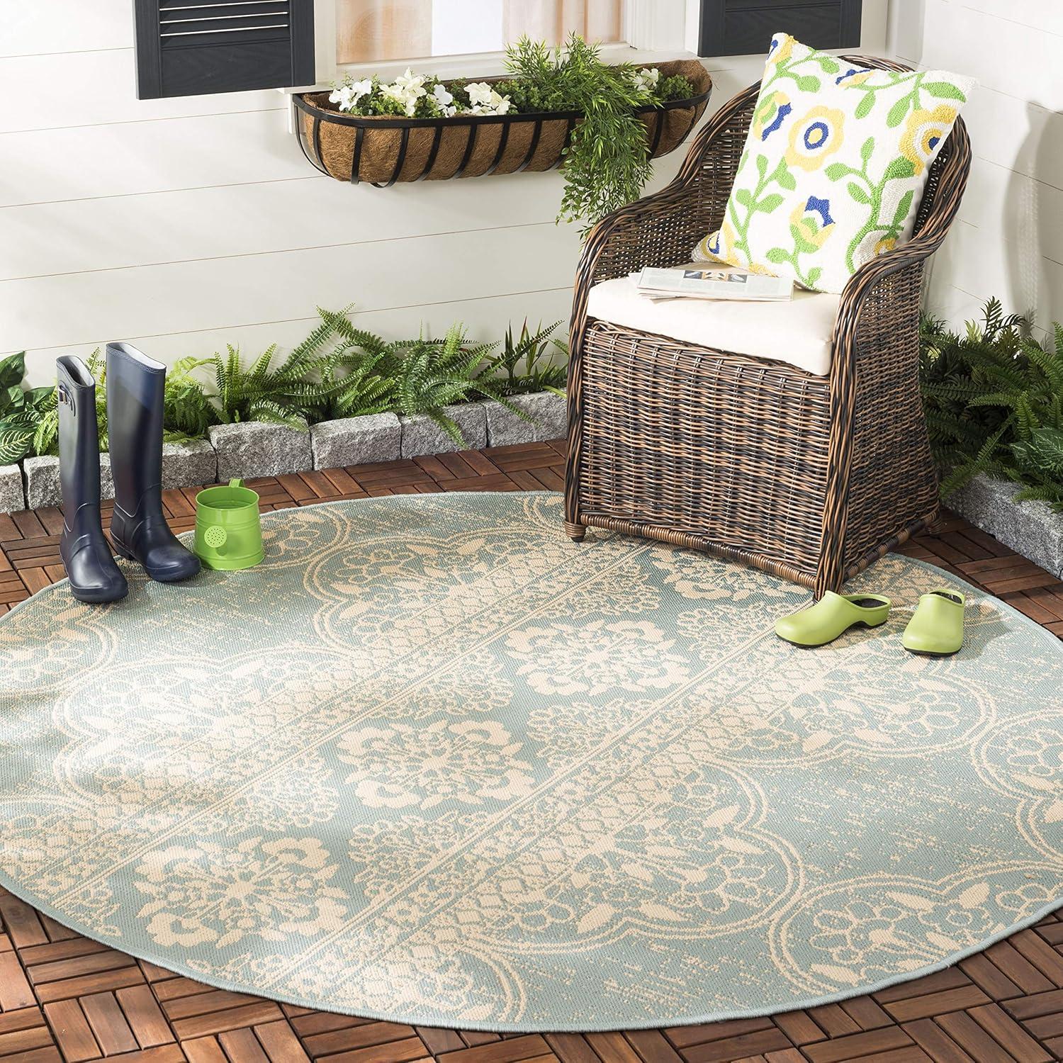 image:imageSAFAVIEH Washable Rug Outdoor Beach House Collection 53 x 76 Cream amp Beige NonShedding amp Easy to Clean Ideal for Patio Backyard Mudroom BHS174ACreamAqua