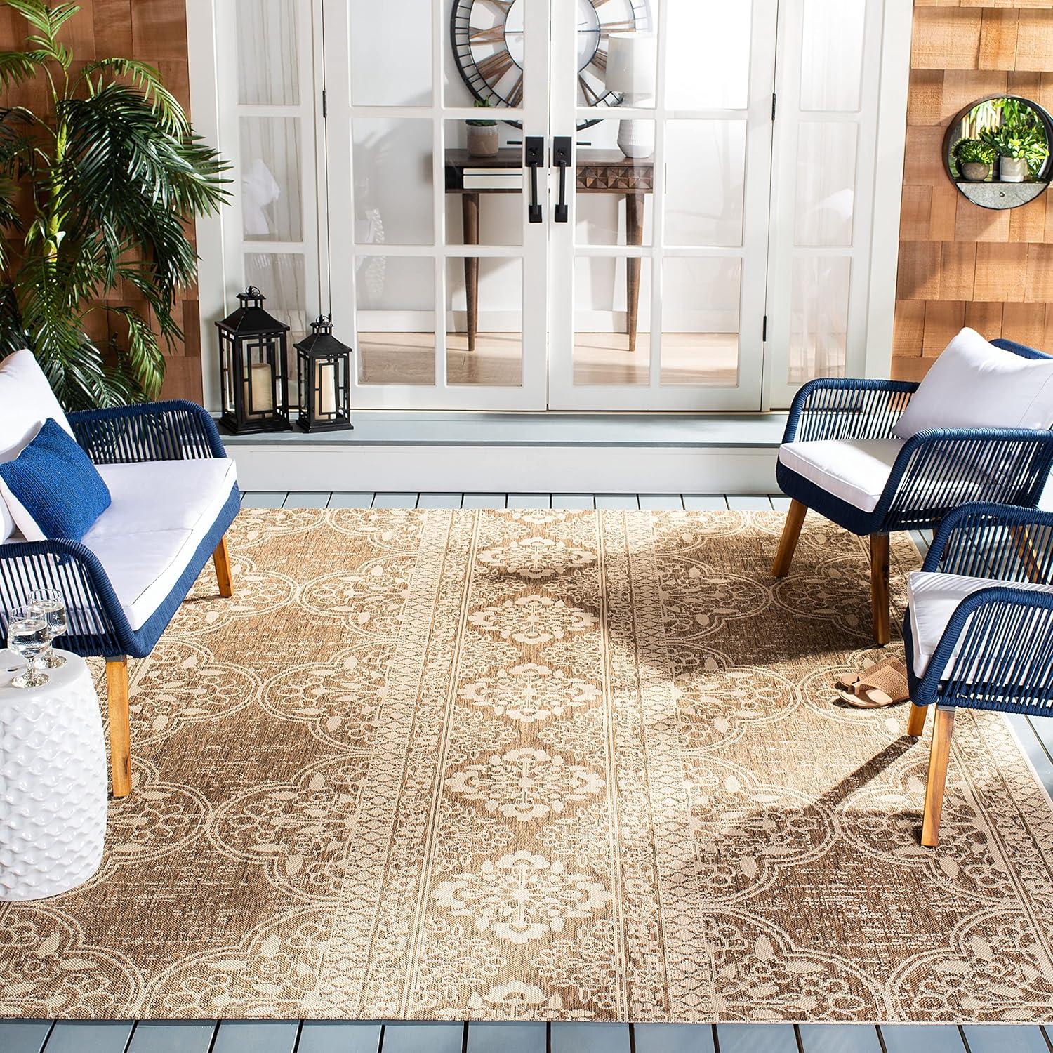 image:imageSAFAVIEH Washable Rug Outdoor Beach House Collection 53 x 76 Cream amp Beige NonShedding amp Easy to Clean Ideal for Patio Backyard Mudroom BHS174ACreamBeige