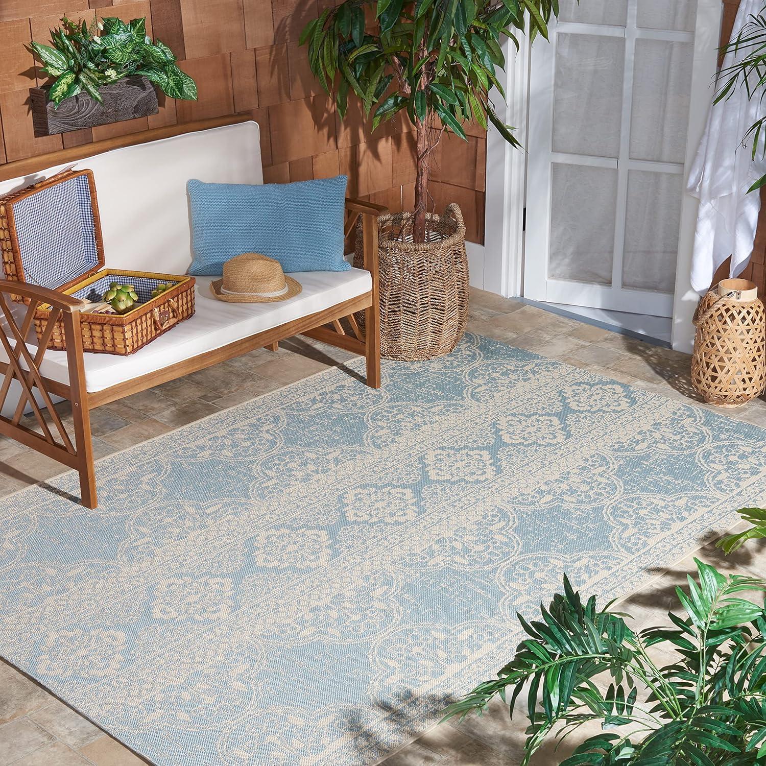 image:imageSAFAVIEH Washable Rug Outdoor Beach House Collection 53 x 76 Cream amp Beige NonShedding amp Easy to Clean Ideal for Patio Backyard Mudroom BHS174ACreamAqua
