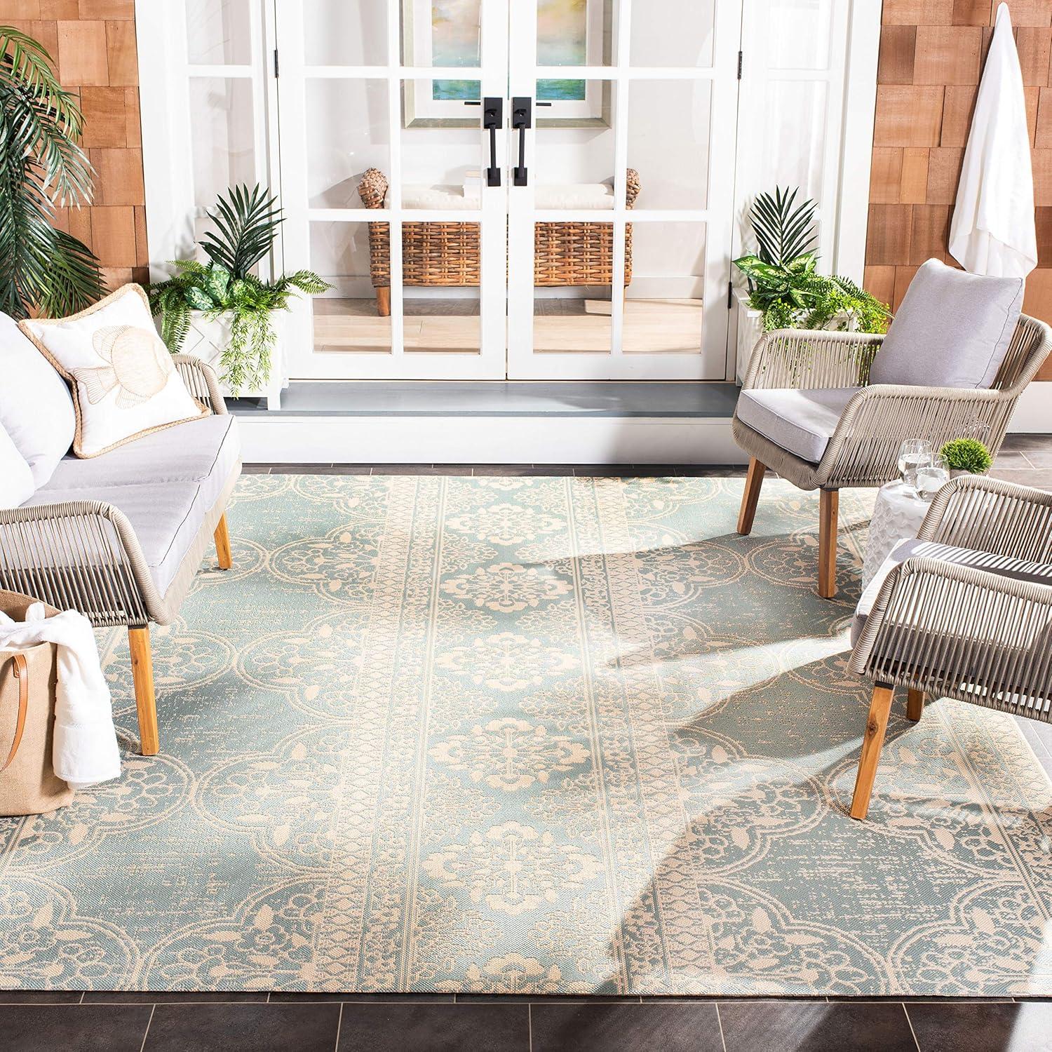 image:imageSAFAVIEH Washable Rug Outdoor Beach House Collection 53 x 76 Cream amp Beige NonShedding amp Easy to Clean Ideal for Patio Backyard Mudroom BHS174ACreamAqua