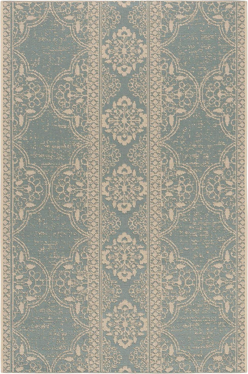 image:imageSAFAVIEH Washable Rug Outdoor Beach House Collection 53 x 76 Cream amp Beige NonShedding amp Easy to Clean Ideal for Patio Backyard Mudroom BHS174ACreamAqua