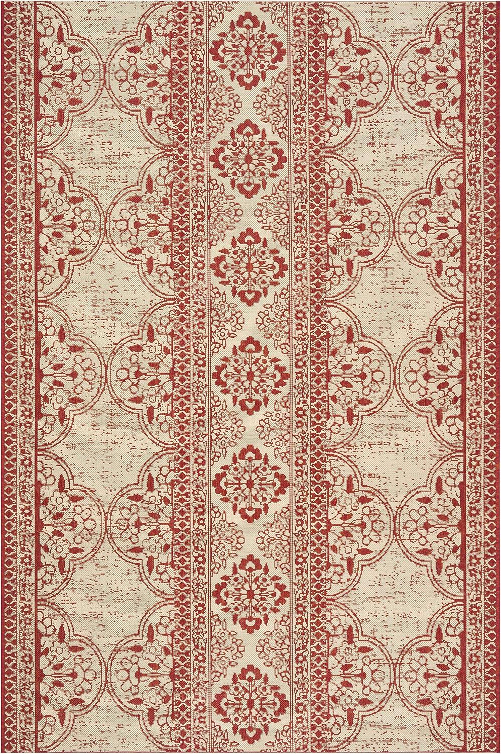 image:imageSAFAVIEH Washable Rug Outdoor Beach House Collection 53 x 76 Cream amp Beige NonShedding amp Easy to Clean Ideal for Patio Backyard Mudroom BHS174ARedCreme