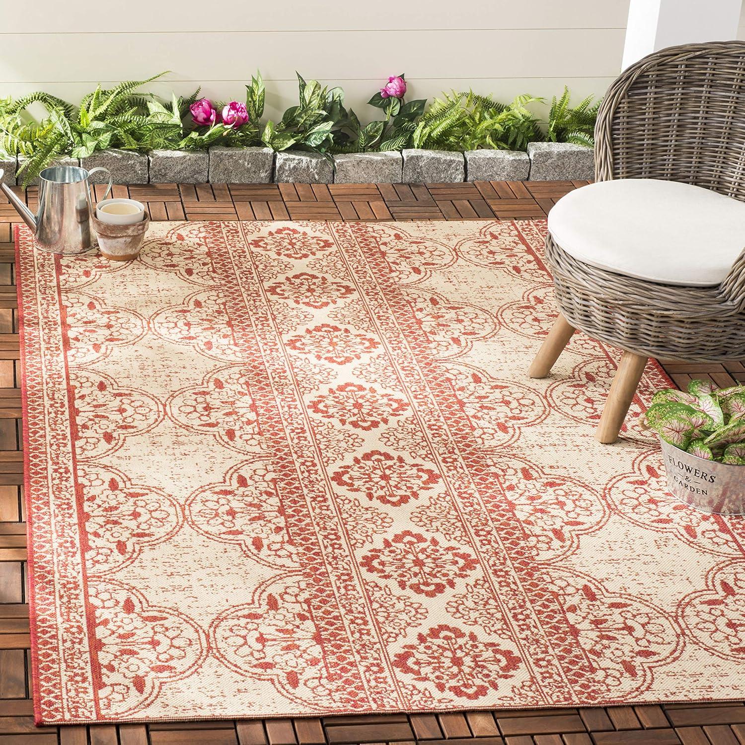 image:imageSAFAVIEH Washable Rug Outdoor Beach House Collection 53 x 76 Cream amp Beige NonShedding amp Easy to Clean Ideal for Patio Backyard Mudroom BHS174ARedCreme