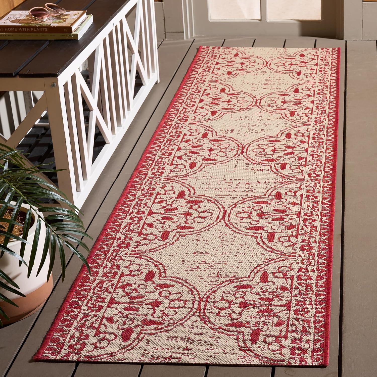 image:imageSAFAVIEH Washable Rug Outdoor Beach House Collection 53 x 76 Cream amp Beige NonShedding amp Easy to Clean Ideal for Patio Backyard Mudroom BHS174ARedCreme