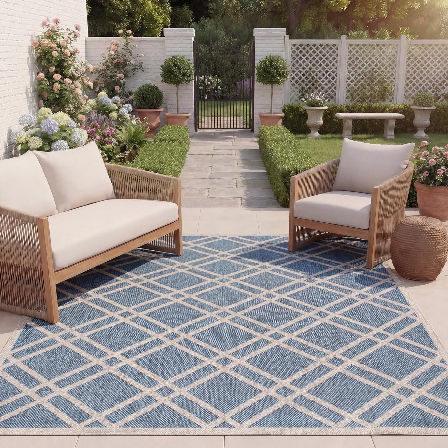 image:imageSAFAVIEH Washable Rug Outdoor Beach House Collection 8 x 10 Blue amp Ivory NonShedding amp Easy to Clean Ideal for Patio Backyard Mudroom BHS282MBlueIvory