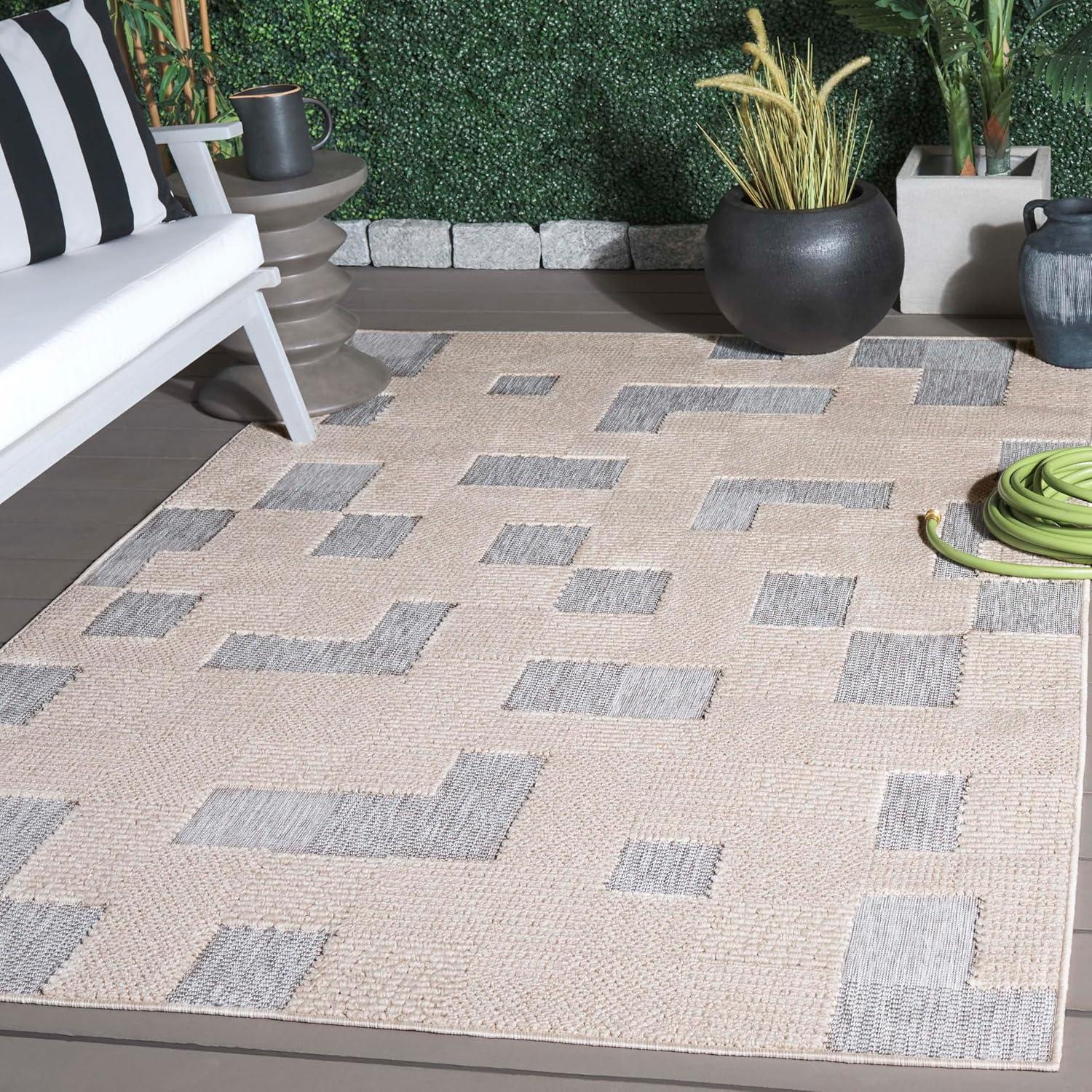 image:imageSAFAVIEH Washable Rug Outdoor Milos Collection 5 x 76 Beige NonShedding amp Easy to Clean Ideal for Patio Backyard Mudroom MLO108BBeigeGrey