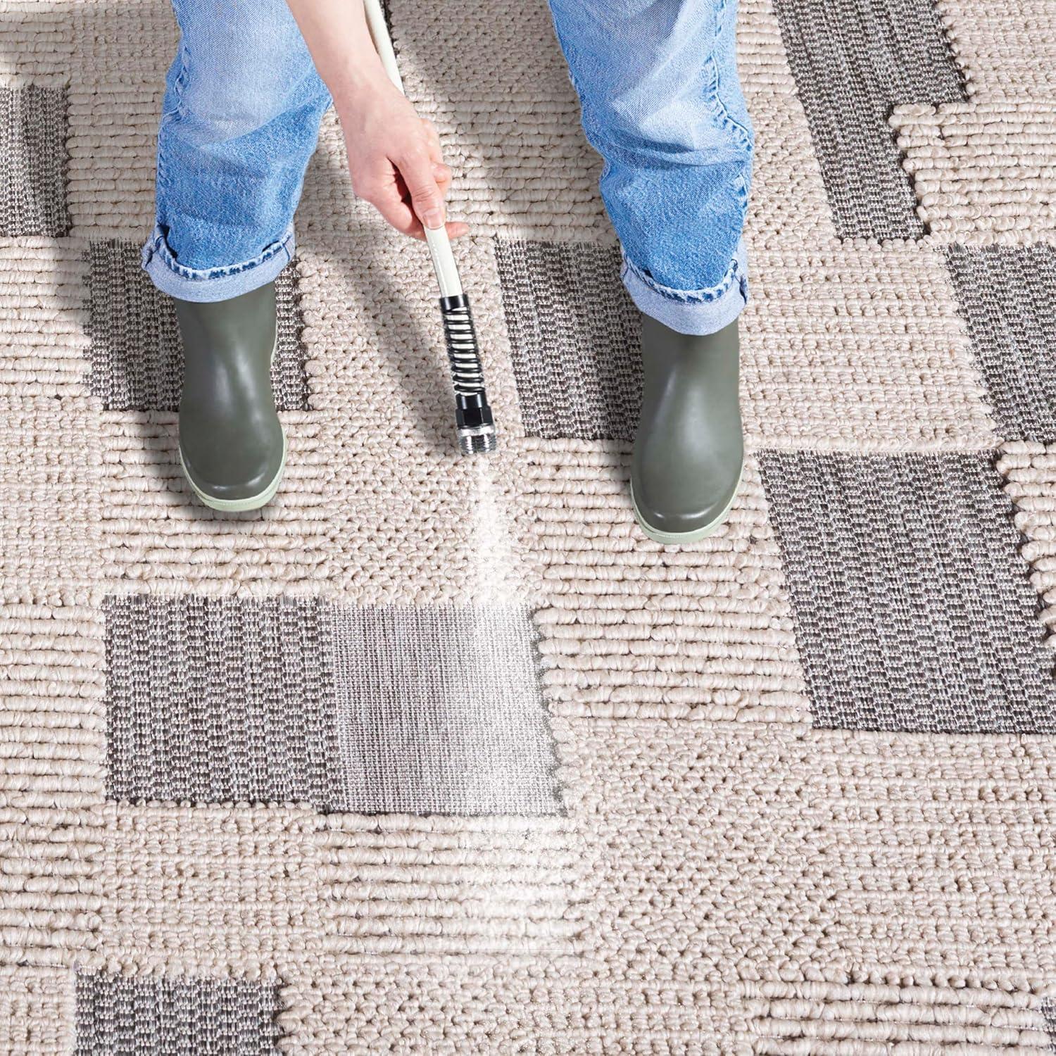 image:imageSAFAVIEH Washable Rug Outdoor Milos Collection 5 x 76 Beige NonShedding amp Easy to Clean Ideal for Patio Backyard Mudroom MLO108BBeigeGrey